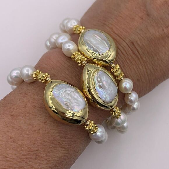 Ring, NWOT, real pearls, sterling 925 silver, adjustable, large baroque white - Picture 15 of 16